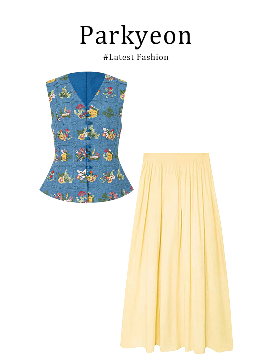 Embroidery Yellow Flower - Parkyeon Retro Heavy Embroidery Flower Vest