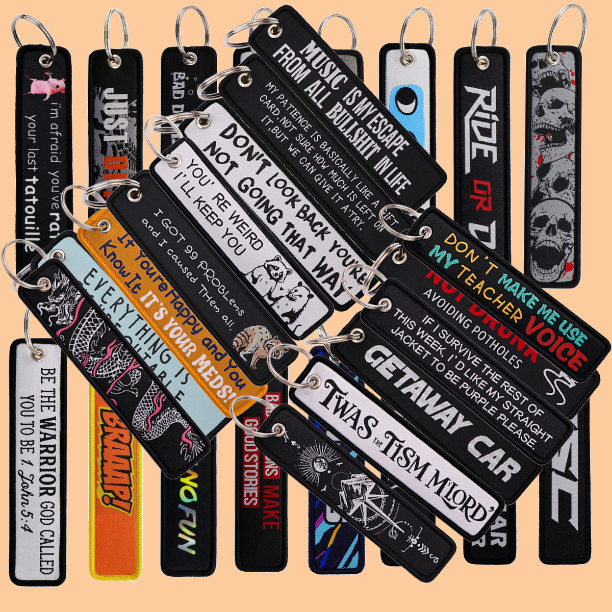 Embroidery Xmas - 1pcs Skeleton Quotation Embroidered Keys Tag