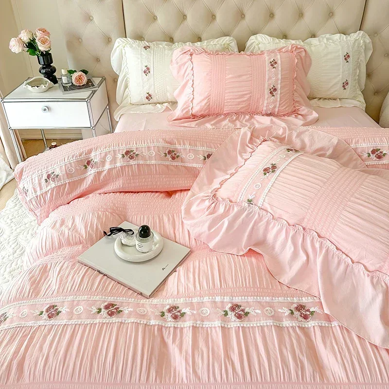 Embroidery Quilt Cover - French Embroidered Lace Bubble Gauze Bedding