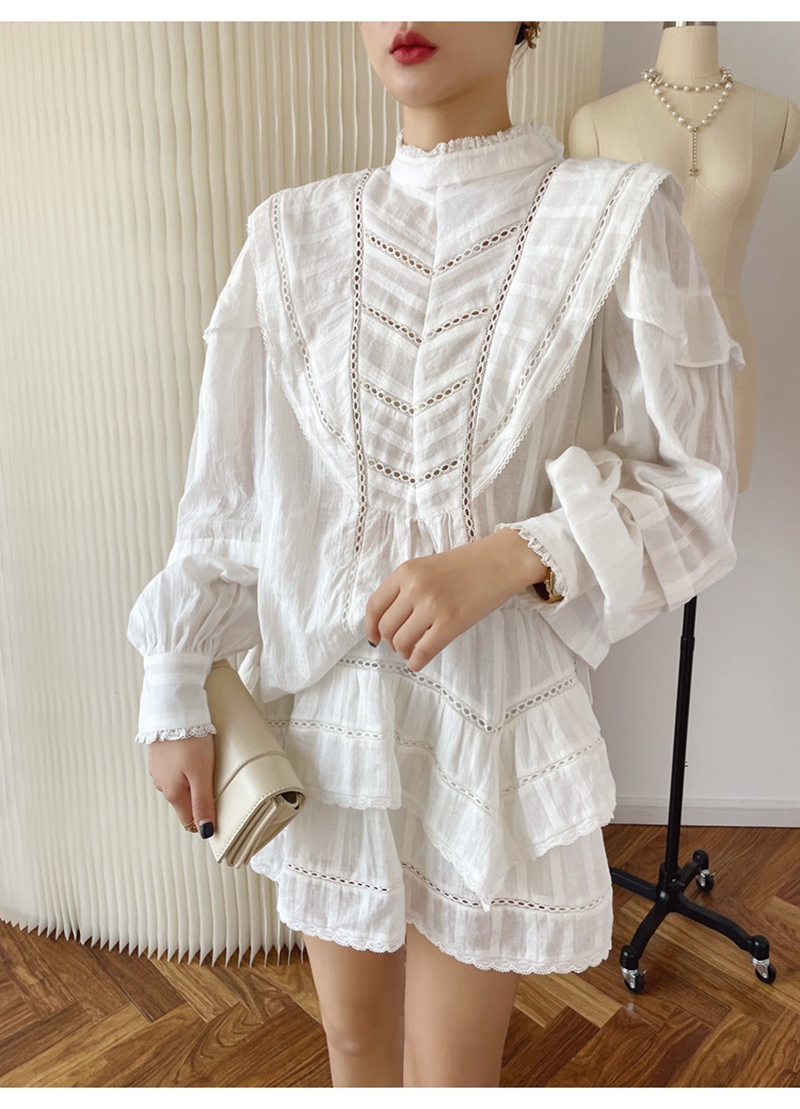 Embroidery Eyelet - Women Elegant White Eyelet Embroidered Two