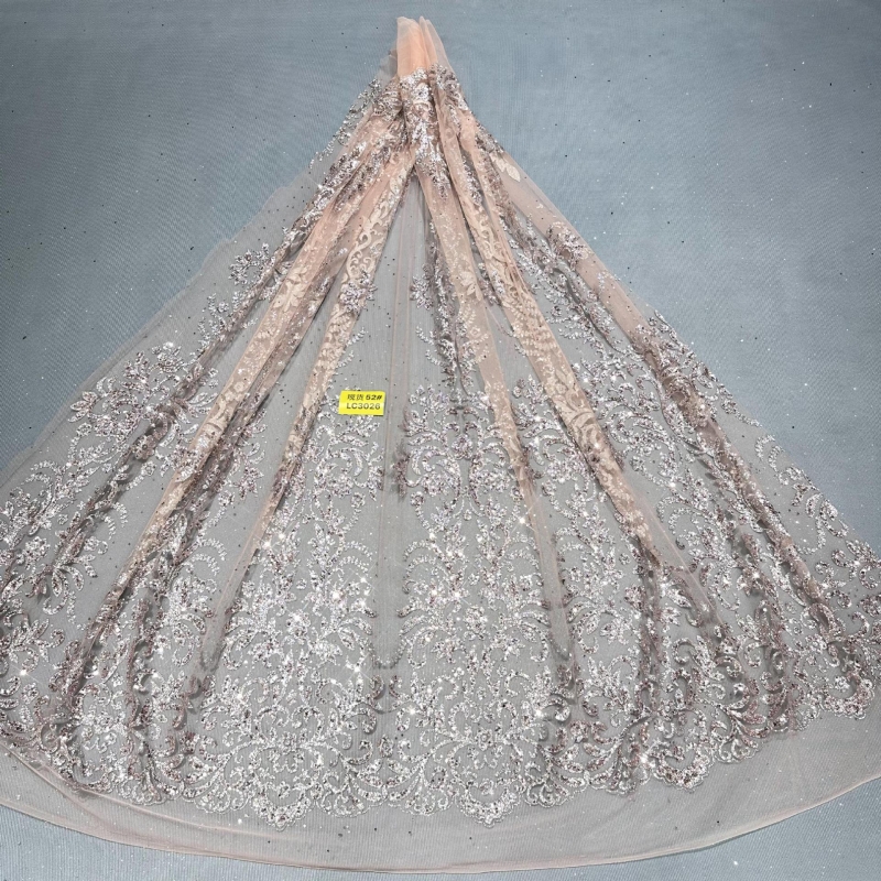 Embroidery Net Fabric - 10 Yards Champagne Fadhion Design Africa