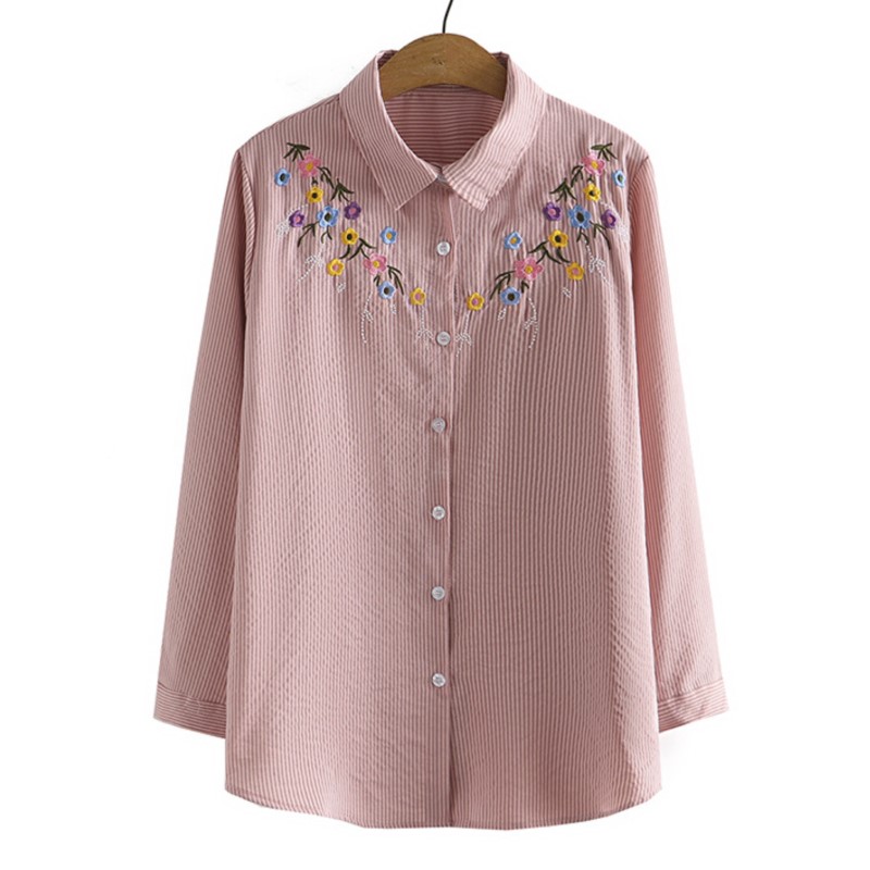 Embroidery Cotton Shirt - 4XL Plus Size Shirts Women Spring