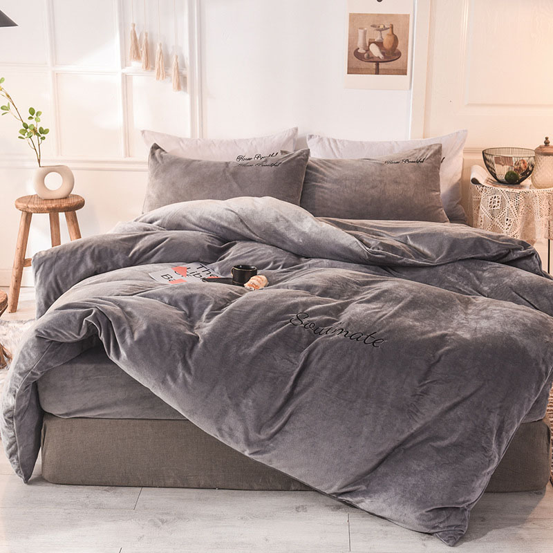 Embroidery Quilt Cover - Coral Fleece Duvet Cover Winter Warm