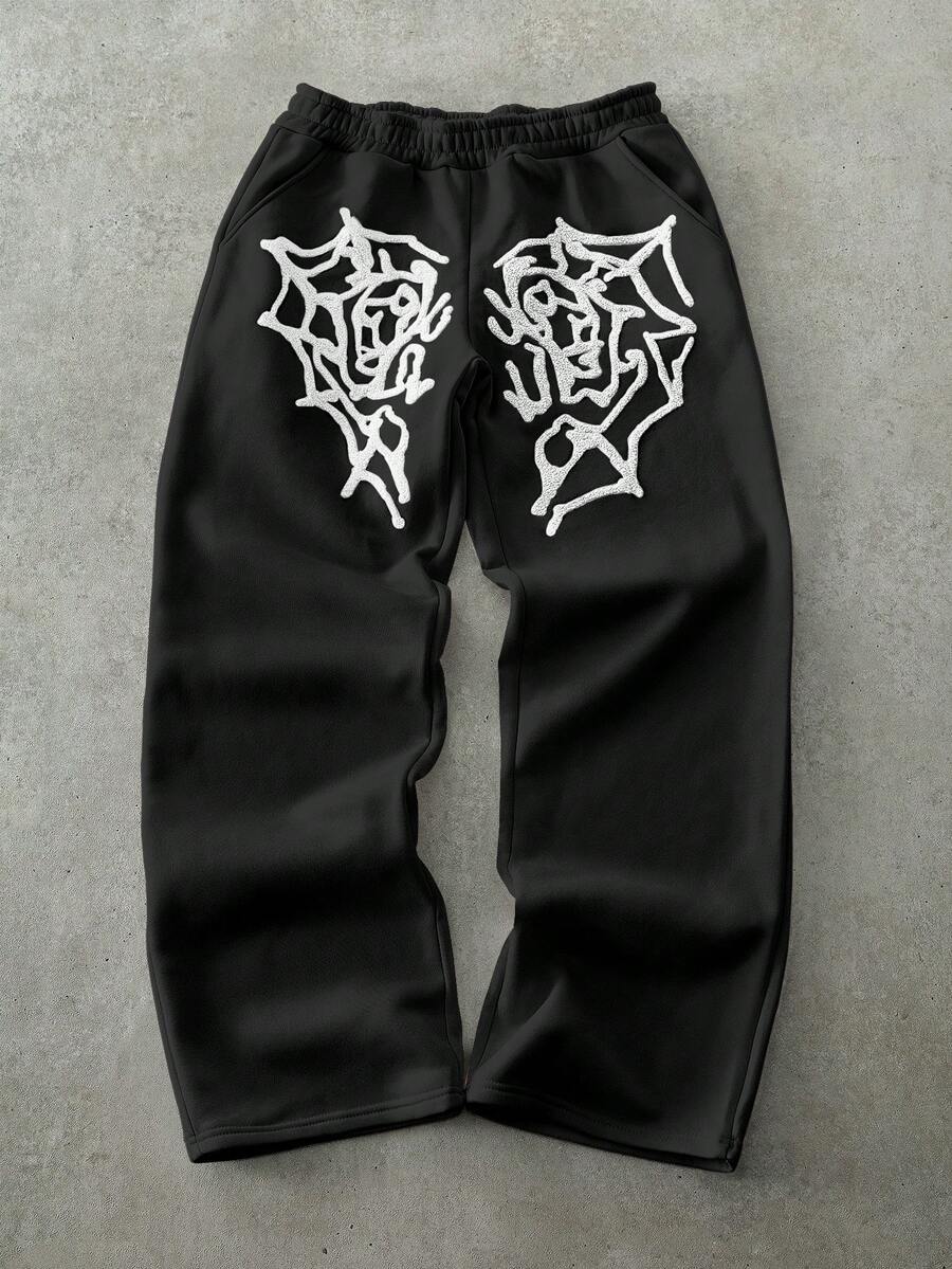 Embroidery Web - Mens Street Style Loose Fit Sweatpants