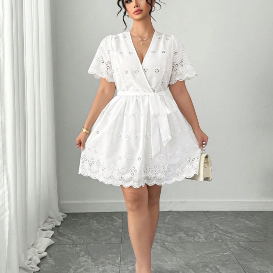 Embroidery Eyelet - Plus Size White Eyelet Embroidery Dress