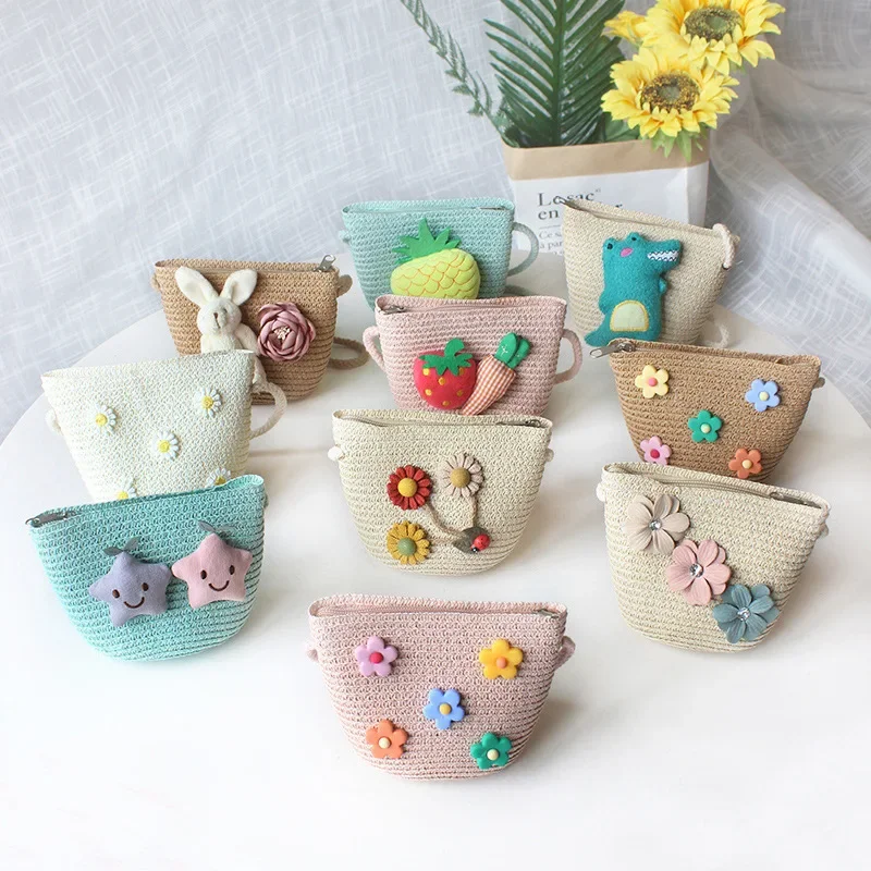 Embroidery Wallet - Summer Children's Straw Woven Messenger Bag