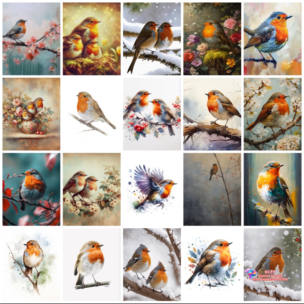Embroidery Handicraft - unframe Robin Bird Cute Robin Cartoon