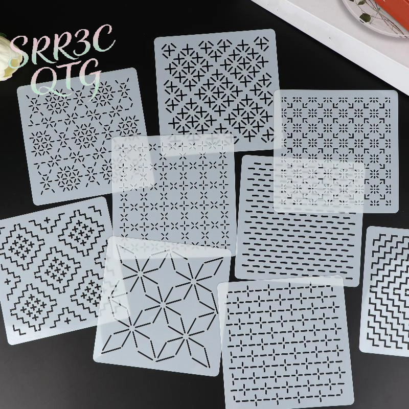 Embroidery Handicraft - 9/32Pcs Sashiko Embroidery Template DIY Geometric