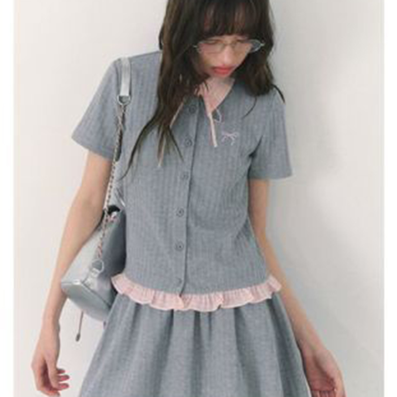 Summer Knitted Preppy Style Tw - Embroidery Cotton Shirt 리뷰 및 가격