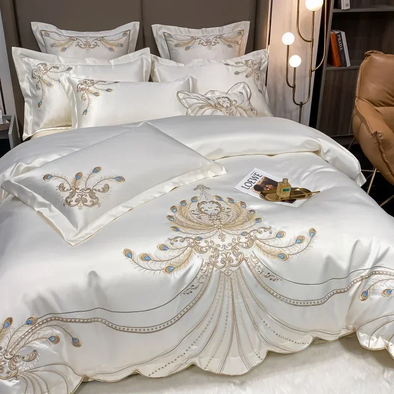 Luxury Gold Feather Embroidery - Embroidery Quilt Cover 리뷰 및 가격