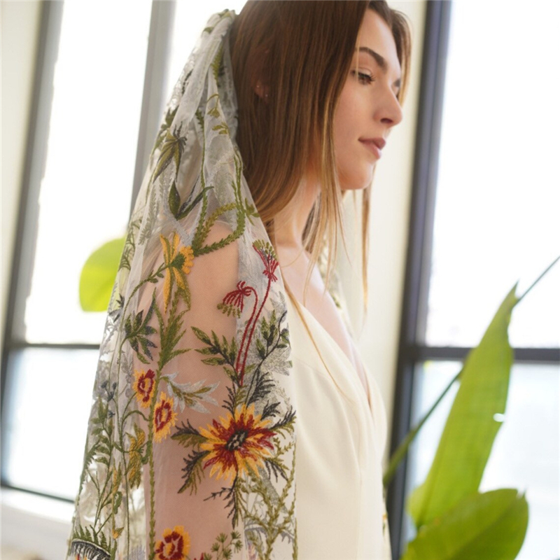 Floral Bridal Wedding Veils Wi - Embroidery Yellow Flower 리뷰 및 가격