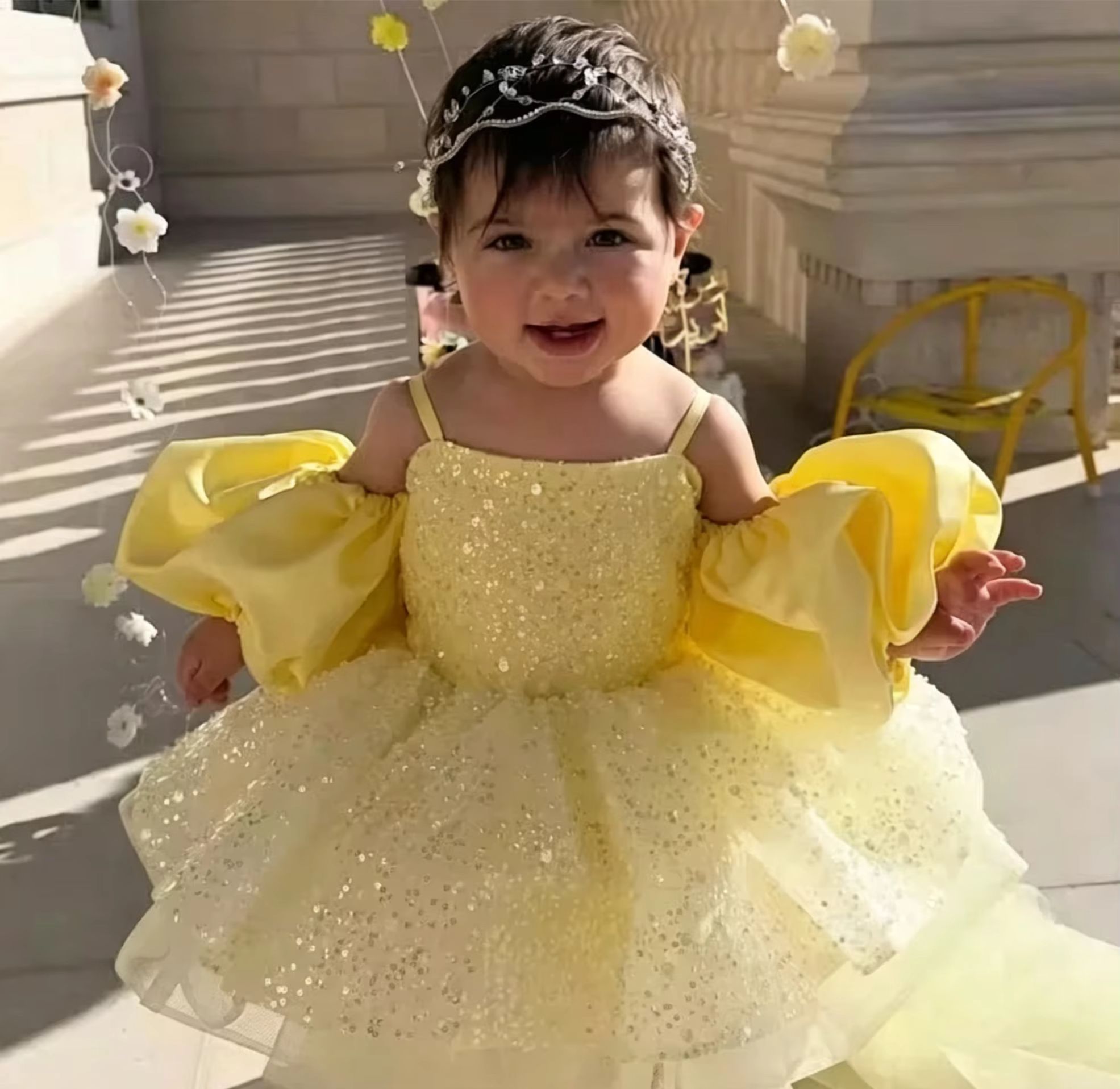 Cute Yellow Flower Girl Dresse - Embroidery Yellow Flower 리뷰 및 가격