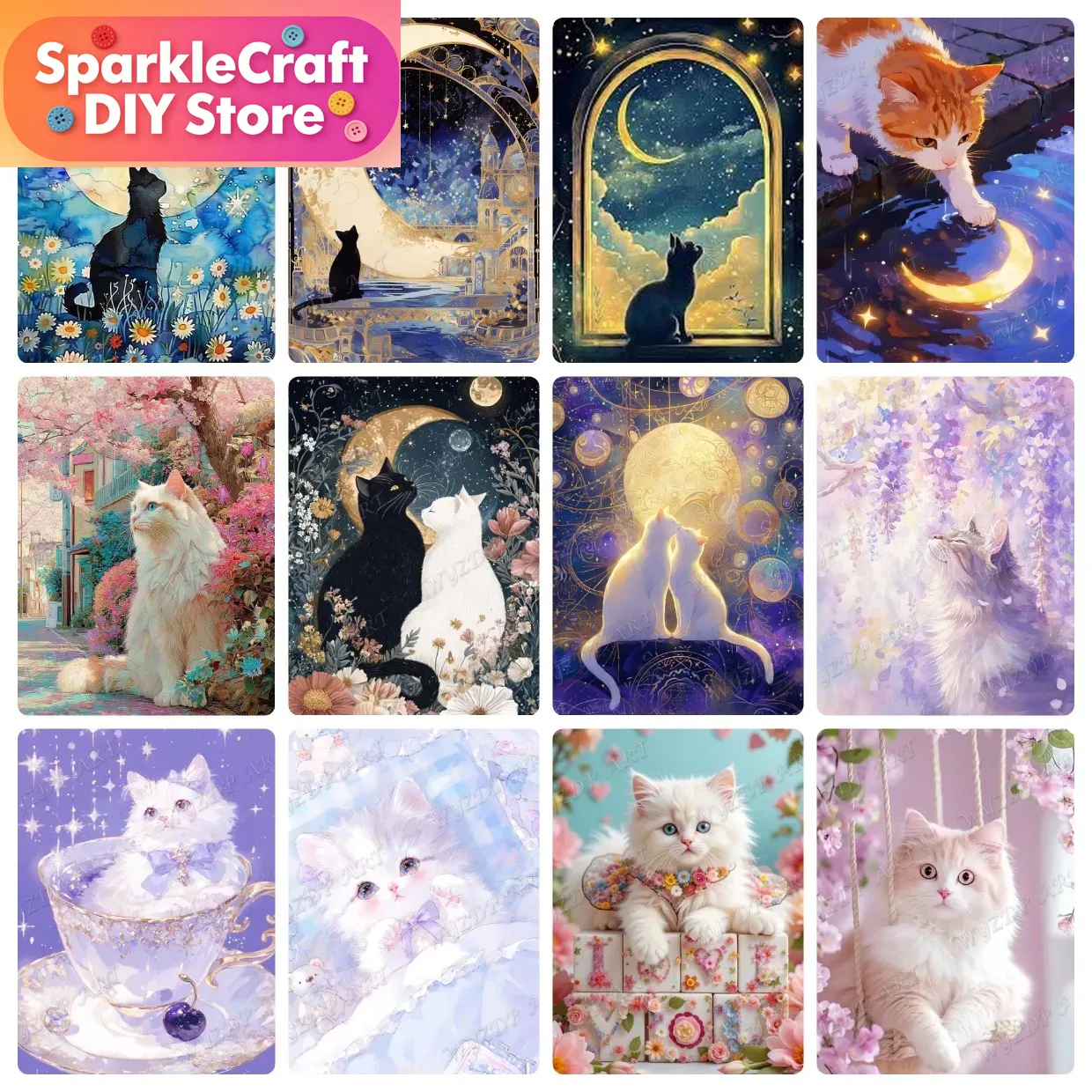 Animal Cat Moon Diamond Painti - Embroidery Handicraft 리뷰 및 가격