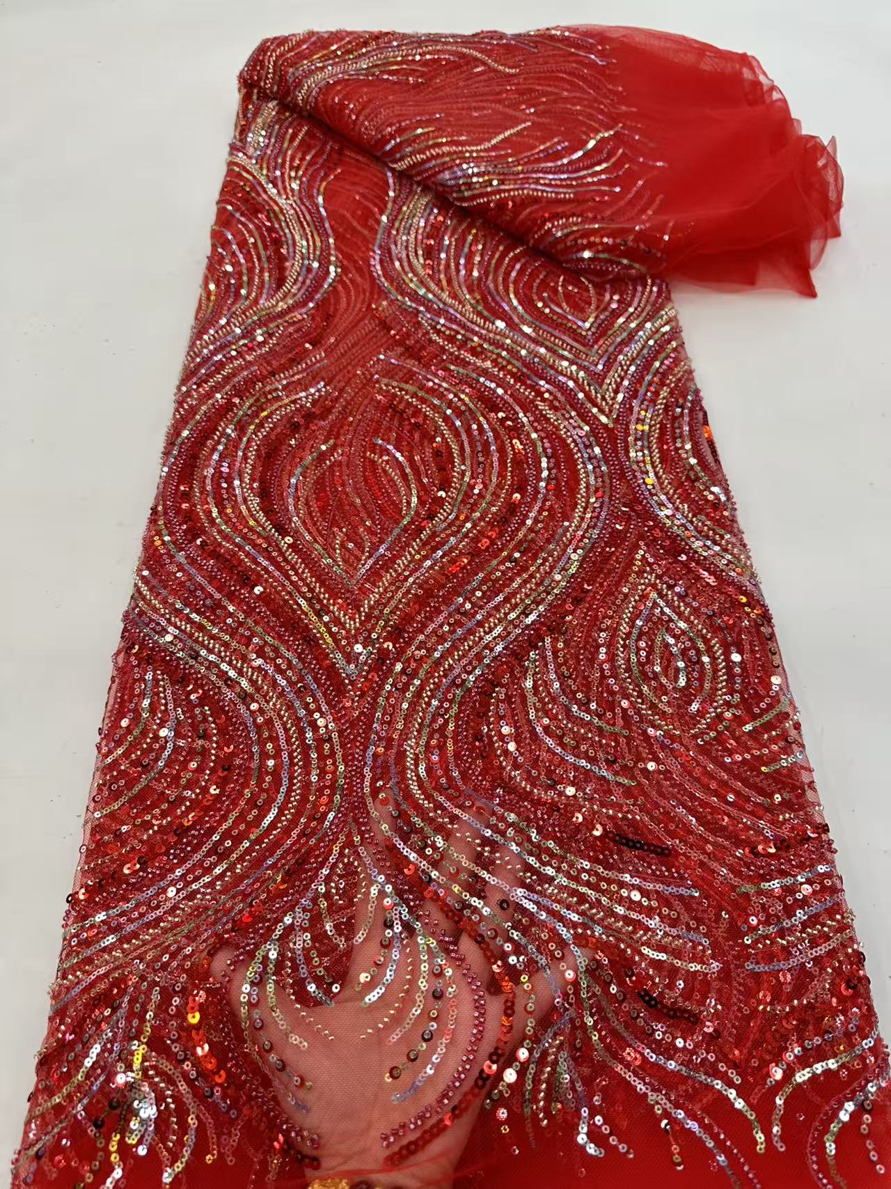 Luxury Red African Beaded Mesh - Embroidery Net Fabric 리뷰 및 가격