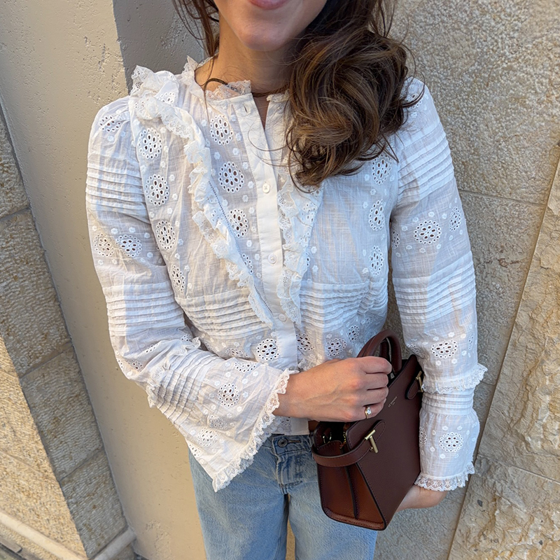 White Eyelet Lace Blouse Women - Embroidery Eyelet 리뷰 및 가격