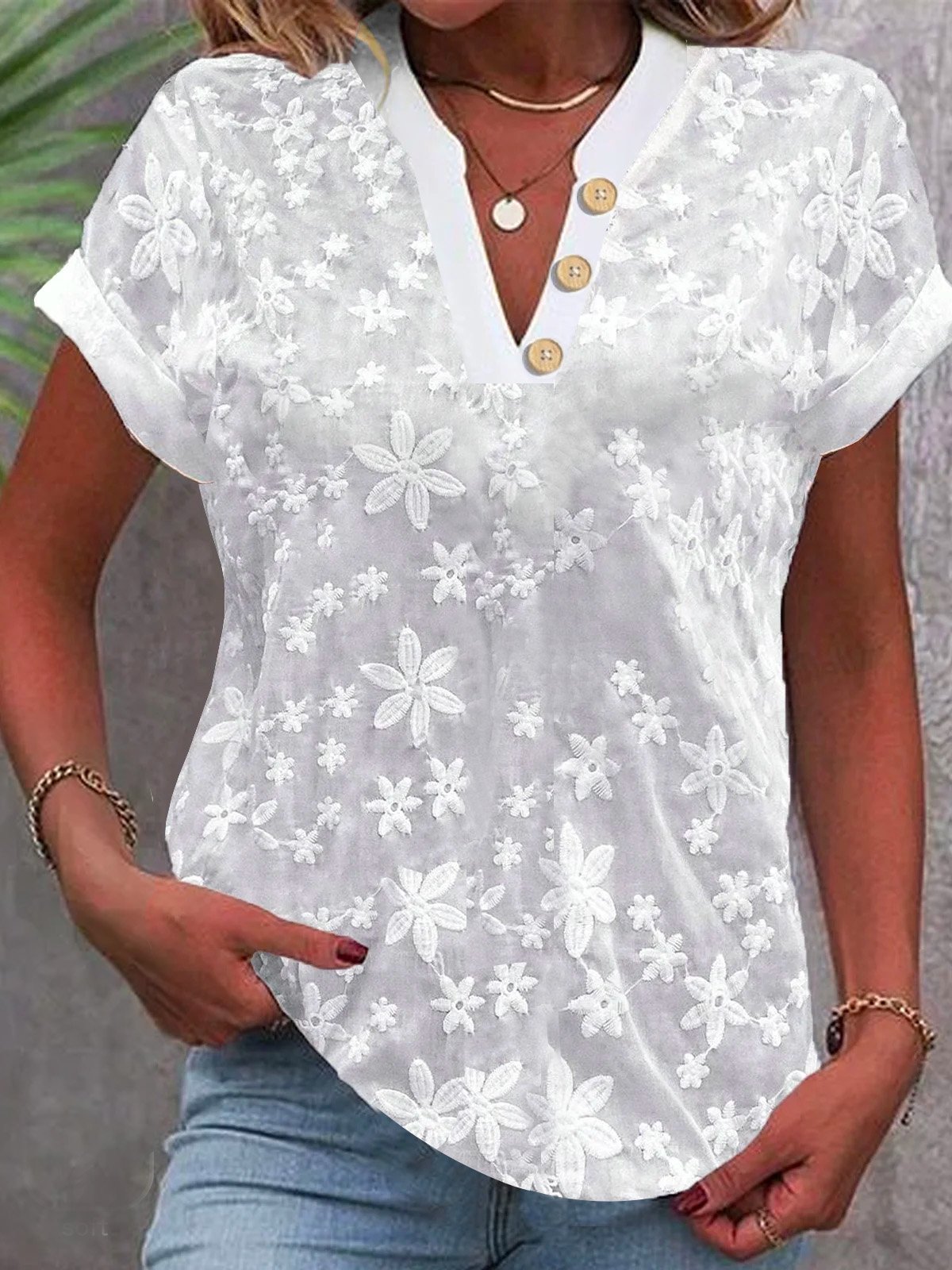 Cropped Shirt White Lace Blous - Embroidery Eyelet 리뷰 및 가격