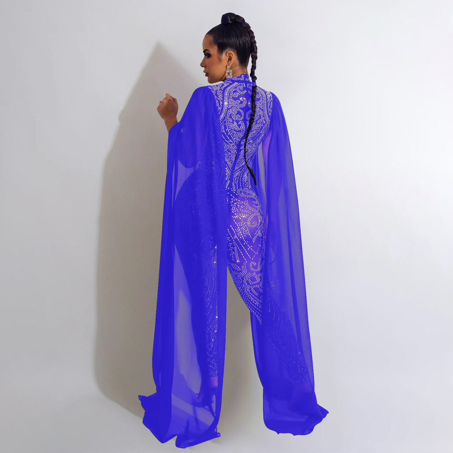 Shawl sleeve mesh crystal jump - Embroidery Net Dress 리뷰 및 가격