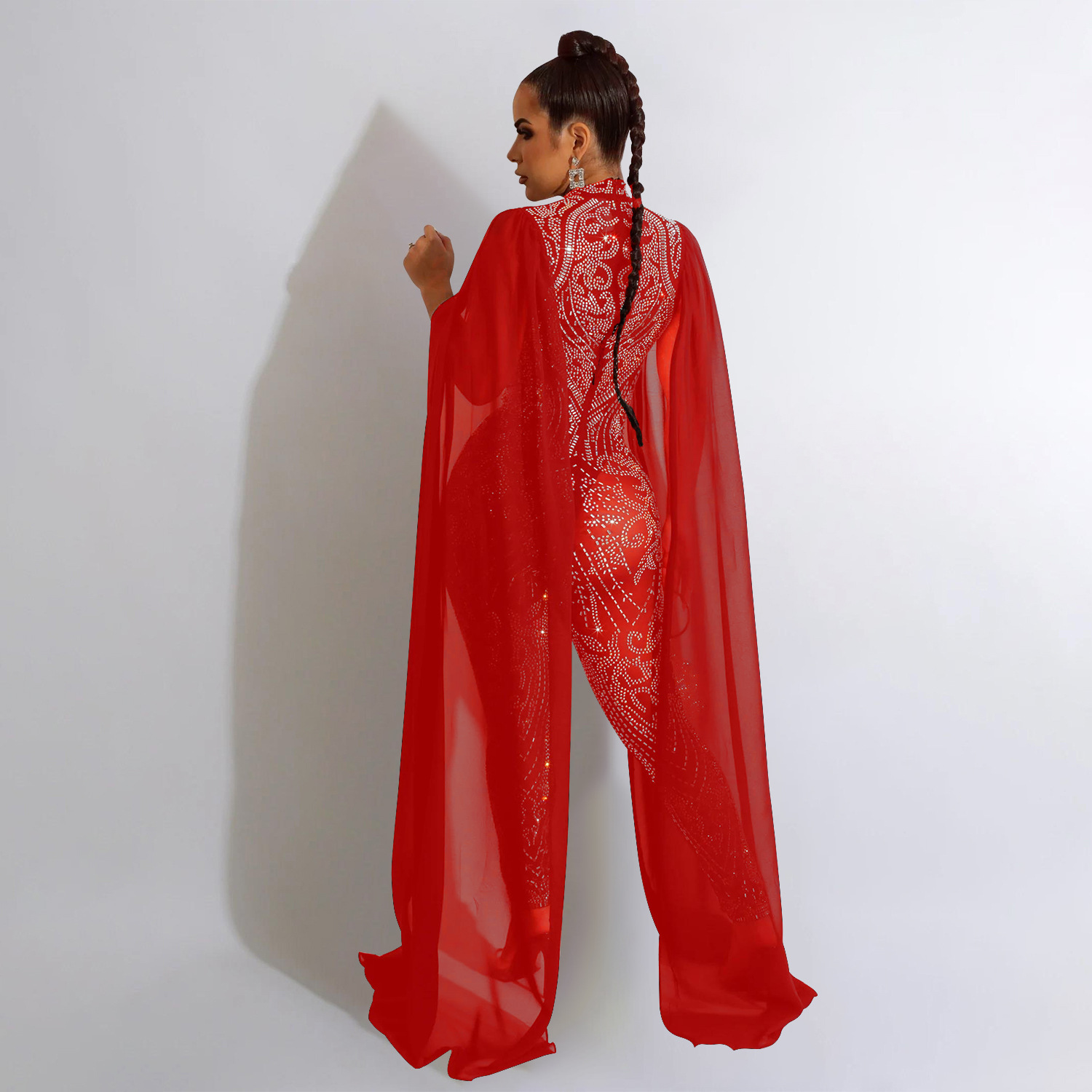 Shawl sleeve mesh crystal jump - Embroidery Net Dress 리뷰 및 가격