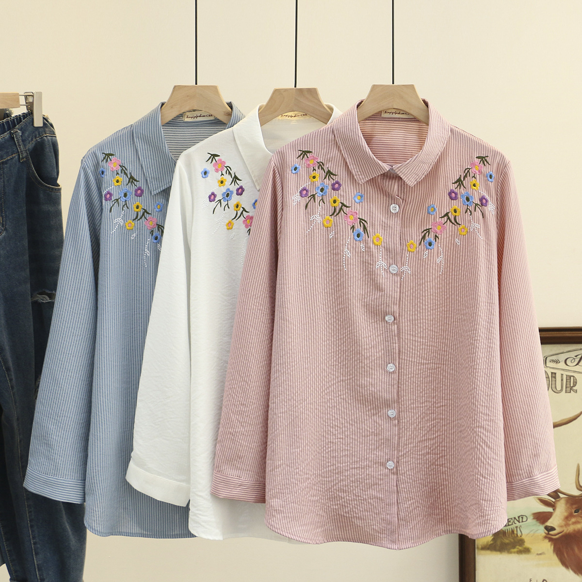 4XL Plus Size Shirts Women Spr - Embroidery Cotton Shirt 리뷰 및 가격