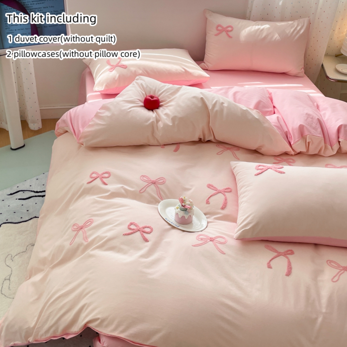 3 Piece Sheet Set  pink bowkno - Embroidery Quilt Cover 리뷰 및 가격