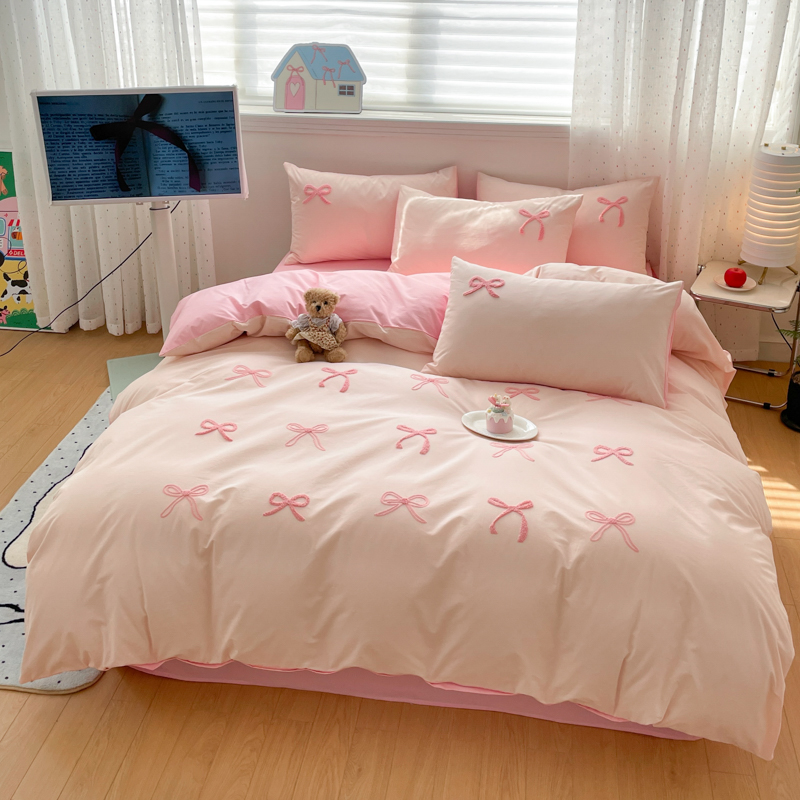 3 Piece Sheet Set  pink bowkno - Embroidery Quilt Cover 리뷰 및 가격
