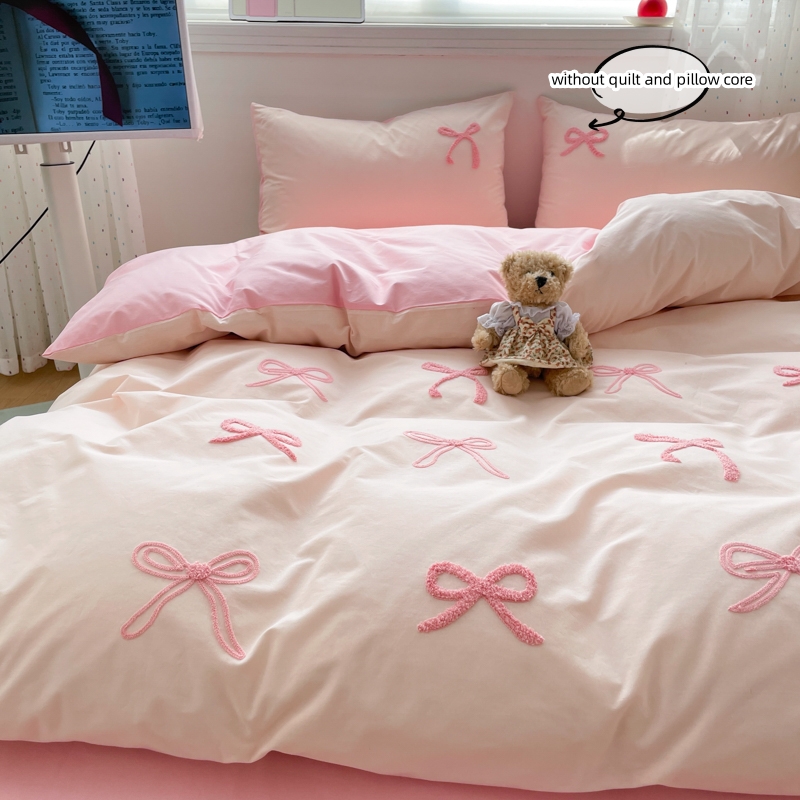 3 Piece Sheet Set  pink bowkno - Embroidery Quilt Cover 리뷰 및 가격
