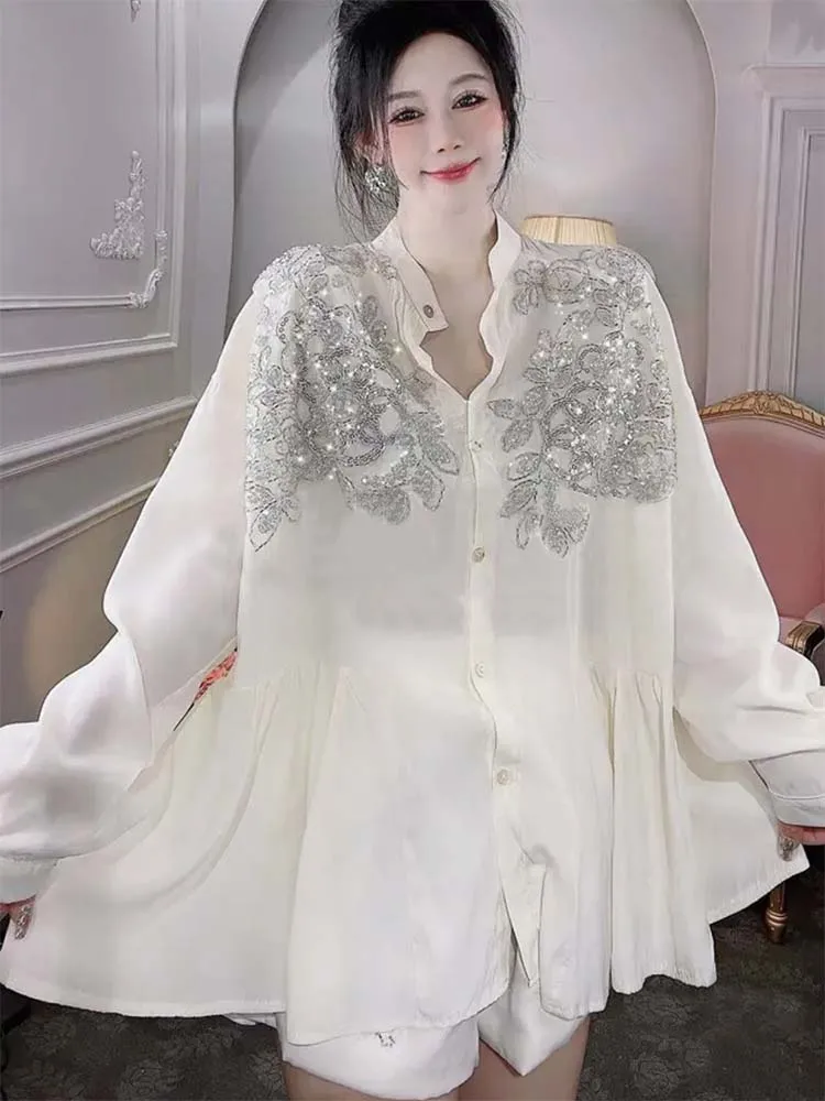 Transparent Flowers Embroidery - Embroidery Cotton Shirt 리뷰 및 가격
