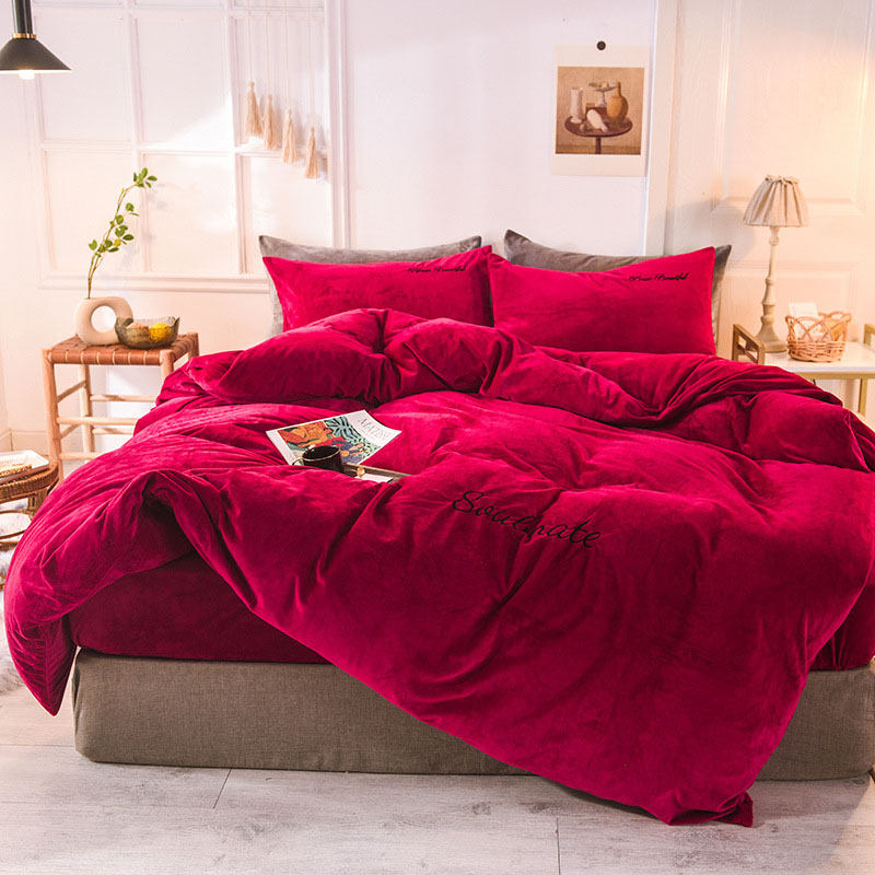 Coral Fleece Duvet Cover Winte - Embroidery Quilt Cover 리뷰 및 가격