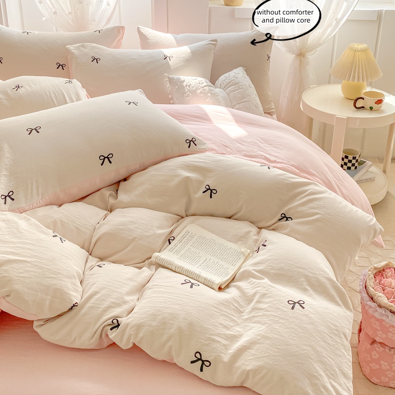 3 Piece Sheet Set  pink bowkno - Embroidery Quilt Cover 리뷰 및 가격