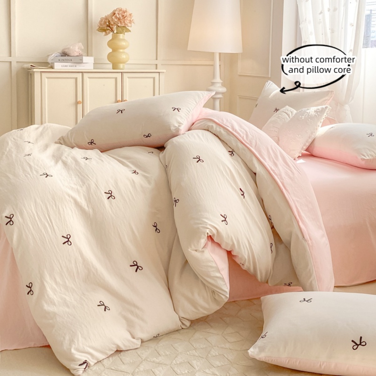 3 Piece Sheet Set  pink bowkno - Embroidery Quilt Cover 리뷰 및 가격