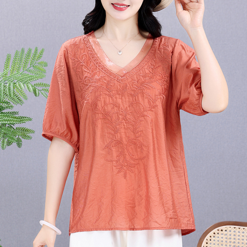 Summer Elastic Tee Shirt Solid - Embroidery Cotton Shirt 리뷰 및 가격