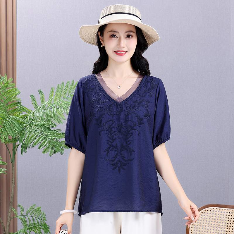Summer Elastic Tee Shirt Solid - Embroidery Cotton Shirt 리뷰 및 가격