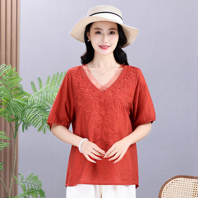 Summer Elastic Tee Shirt Solid - Embroidery Cotton Shirt 리뷰 및 가격