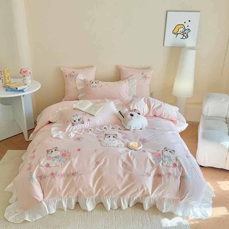 Pink Pure cotton cute cartoon  - Embroidery Quilt Cover 리뷰 및 가격
