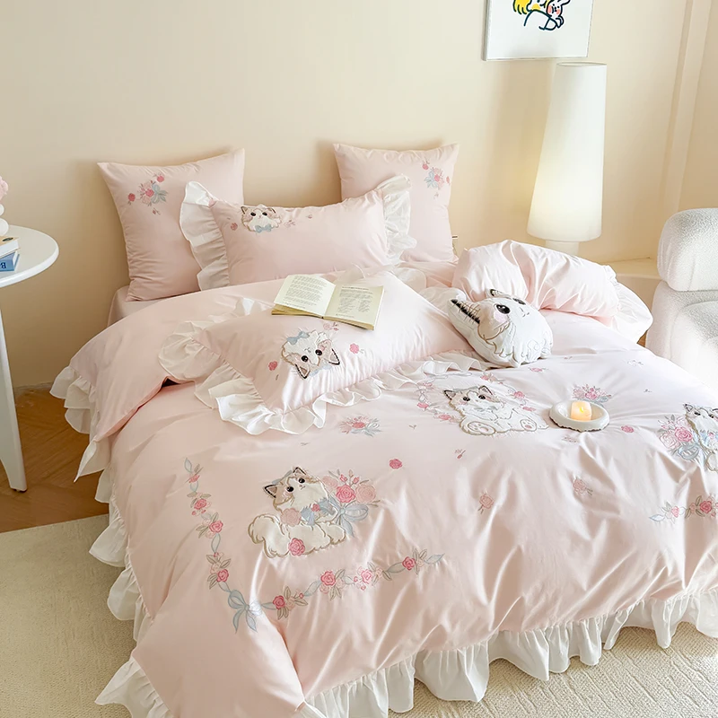 Pink Pure cotton cute cartoon  - Embroidery Quilt Cover 리뷰 및 가격