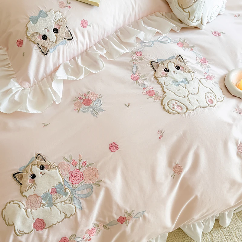 Pink Pure cotton cute cartoon  - Embroidery Quilt Cover 리뷰 및 가격