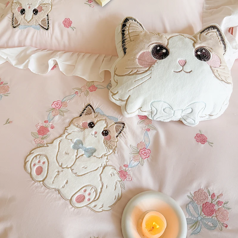 Pink Pure cotton cute cartoon  - Embroidery Quilt Cover 리뷰 및 가격