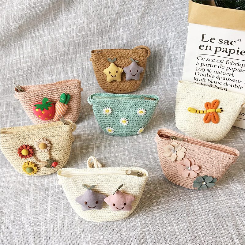 Summer Children's Straw Woven  - Embroidery Wallet 리뷰 및 가격
