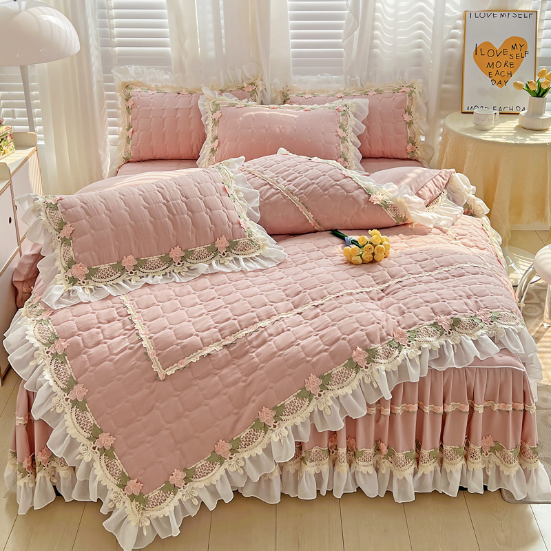 Pink Korean Princess Style Bed - Embroidery Quilt Cover 리뷰 및 가격