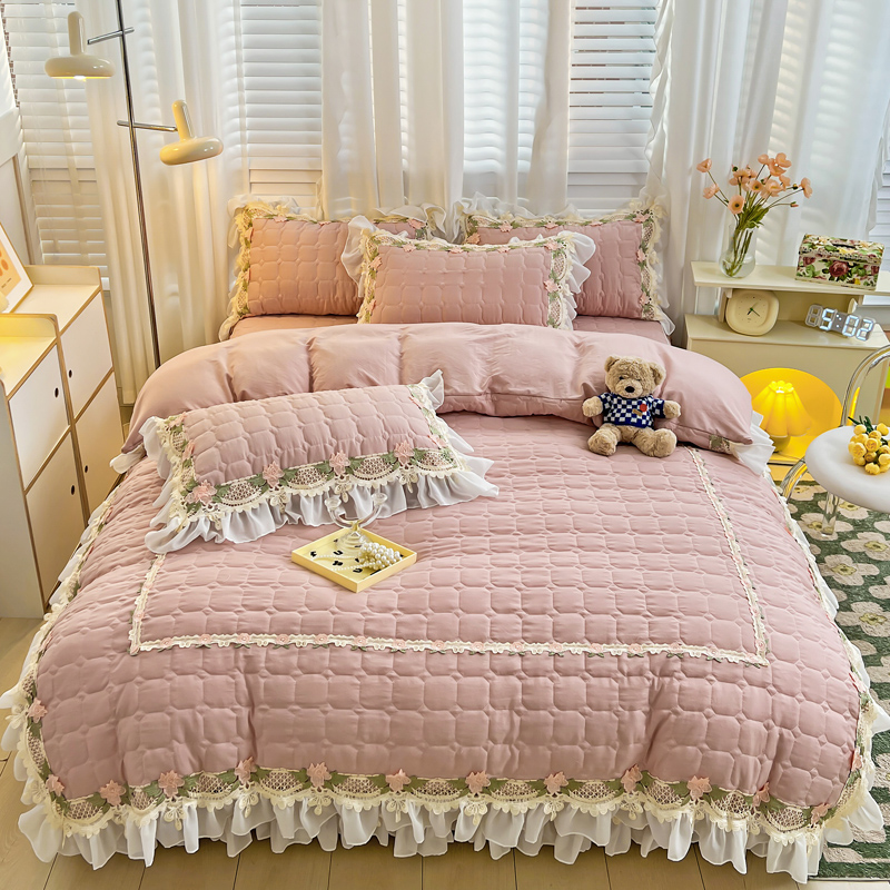 Pink Korean Princess Style Bed - Embroidery Quilt Cover 리뷰 및 가격