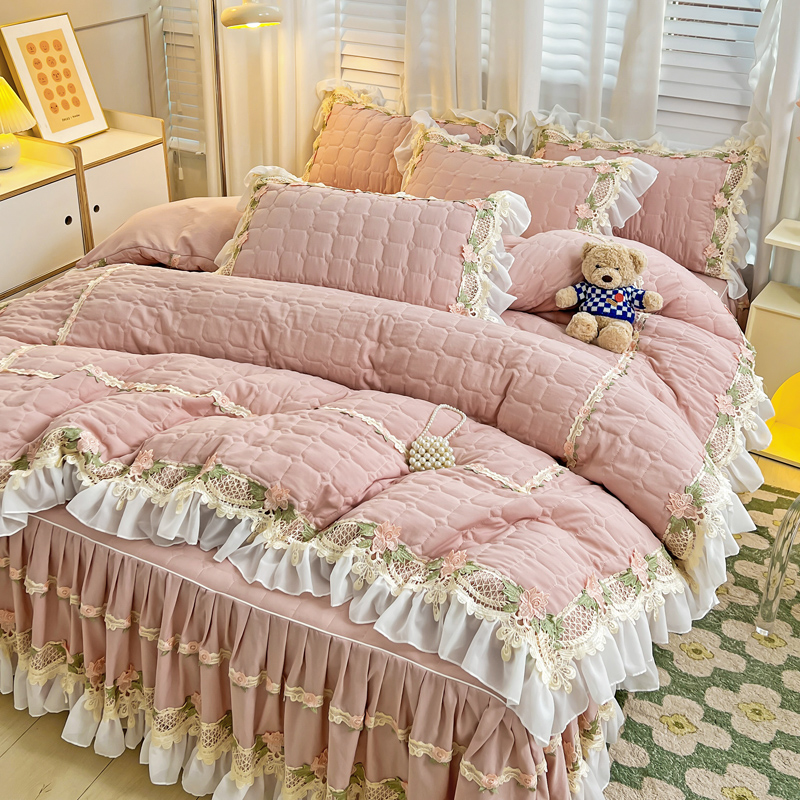 Pink Korean Princess Style Bed - Embroidery Quilt Cover 리뷰 및 가격