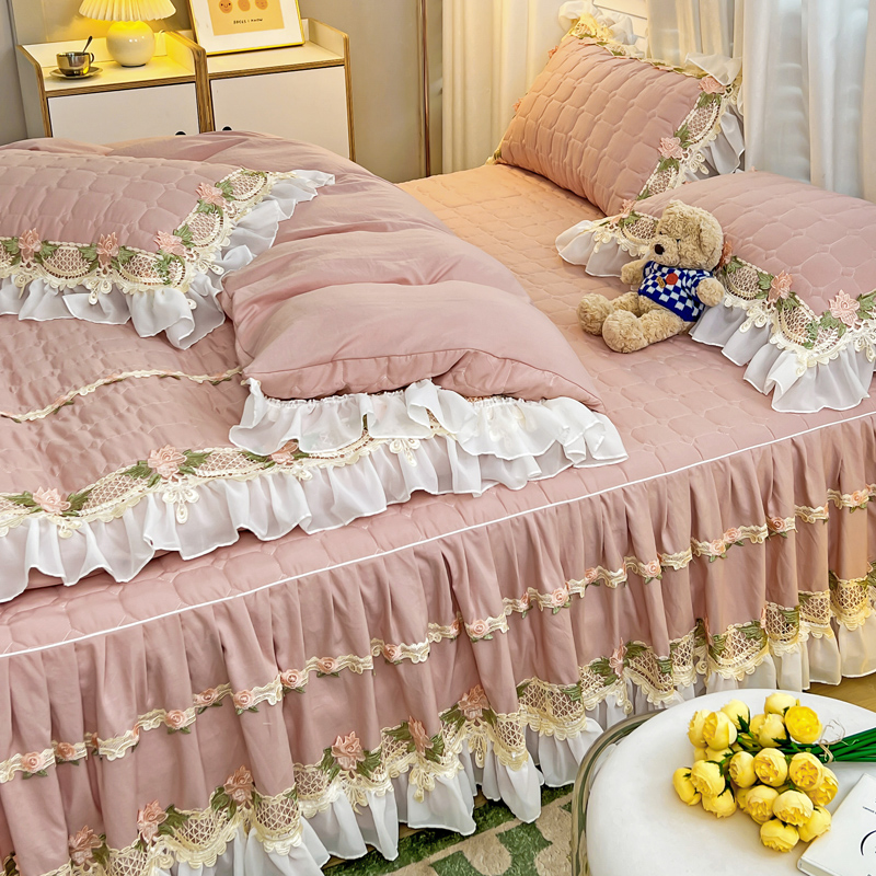 Pink Korean Princess Style Bed - Embroidery Quilt Cover 리뷰 및 가격