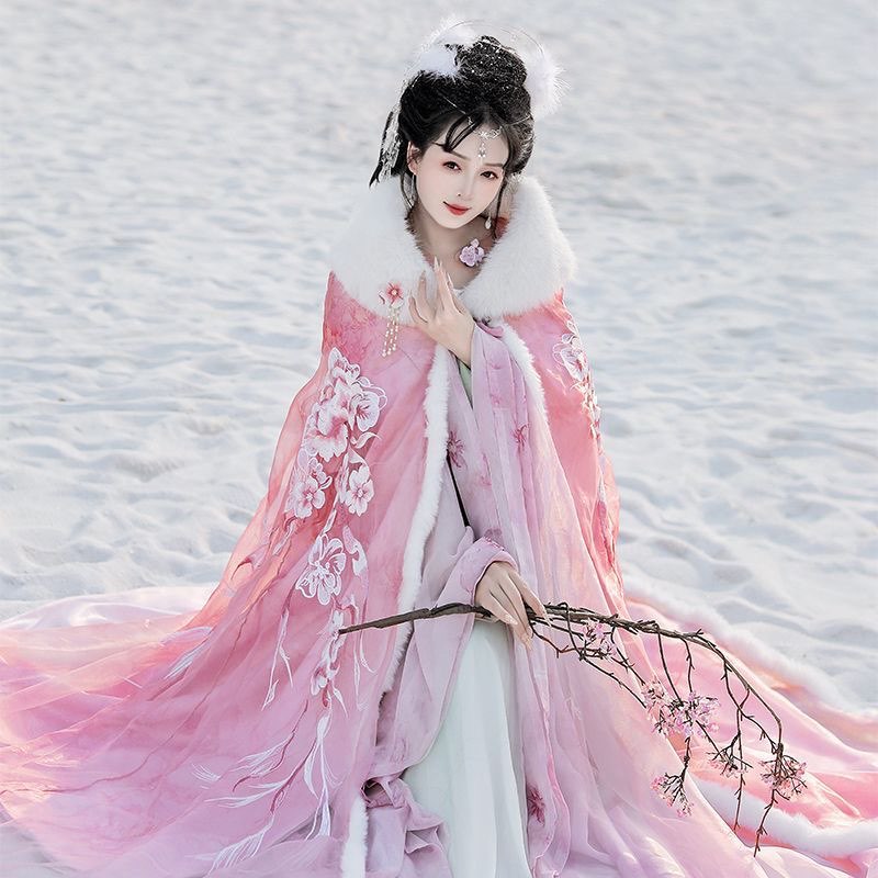 Pink&Red Hanfu Cloak Dress Wom - Embroidery Xmas 리뷰 및 가격