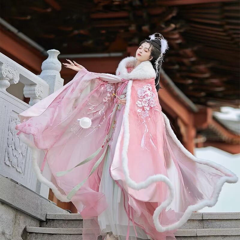 Pink&Red Hanfu Cloak Dress Wom - Embroidery Xmas 리뷰 및 가격
