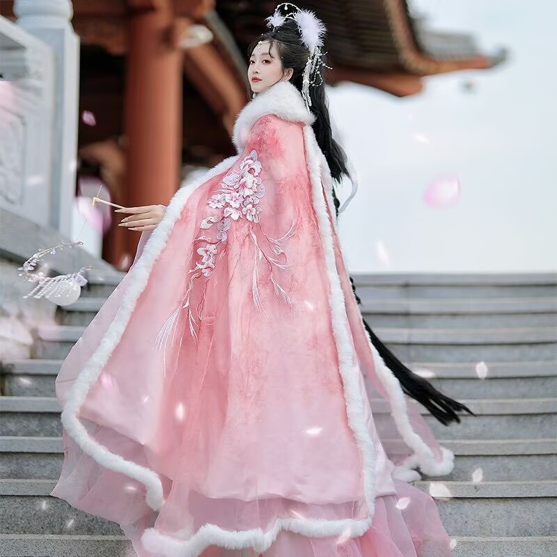 Pink&Red Hanfu Cloak Dress Wom - Embroidery Xmas 리뷰 및 가격